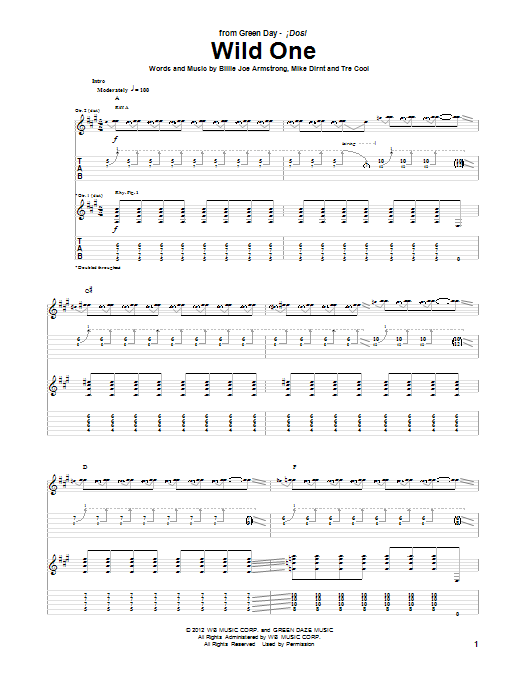 Download Green Day Wild One Sheet Music and learn how to play Guitar Tab PDF digital score in minutes