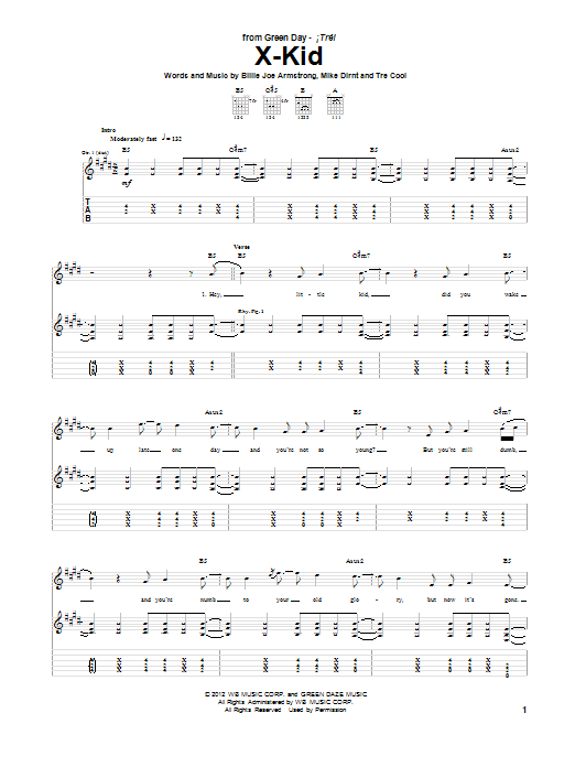 Download Green Day X-Kid Sheet Music and learn how to play Guitar Tab PDF digital score in minutes
