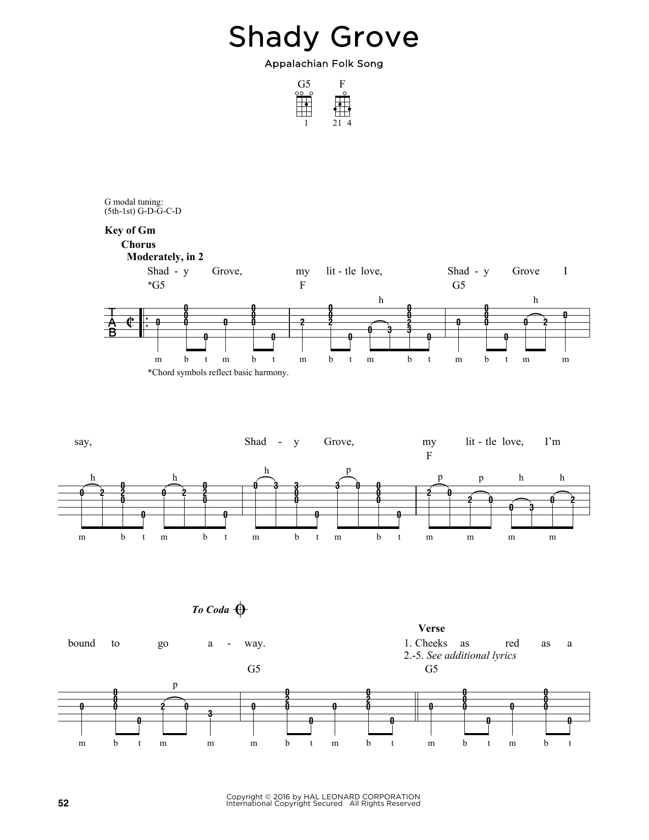 Download Greg Cahill Shady Grove Sheet Music and learn how to play Banjo PDF digital score in minutes