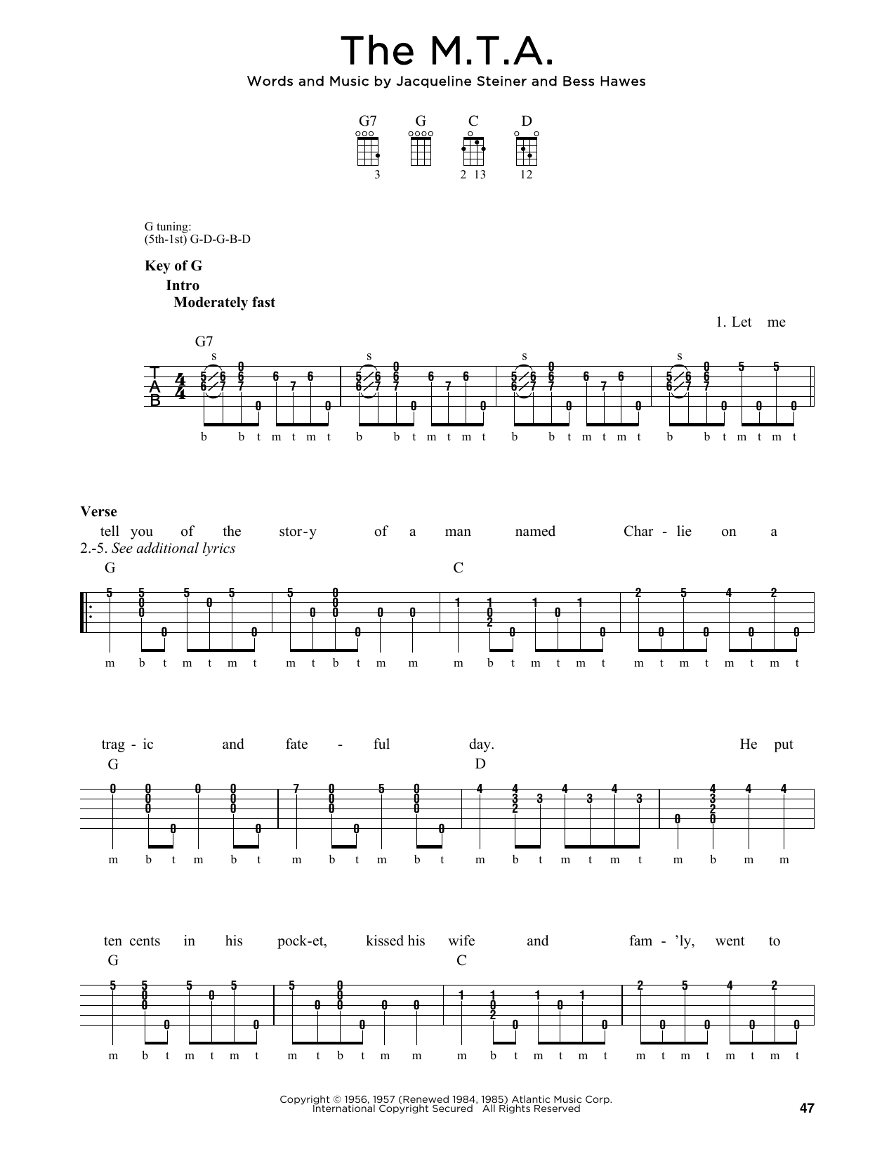 Download Greg Cahill The M.T.A. Sheet Music and learn how to play Banjo PDF digital score in minutes