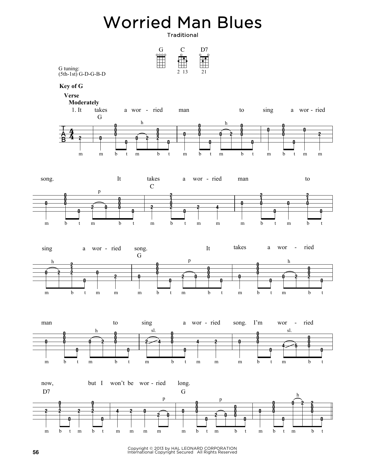 Download Greg Cahill Worried Man Blues Sheet Music and learn how to play Banjo PDF digital score in minutes