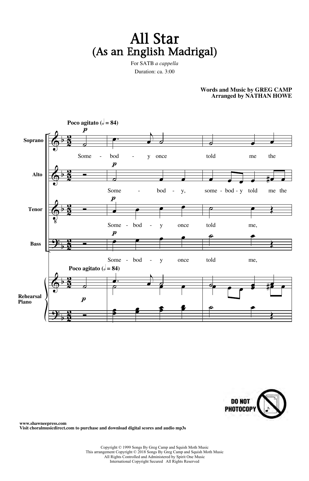 Download Greg Camp All Star (arr. Nathan Howe) Sheet Music and learn how to play SATB Choir PDF digital score in minutes