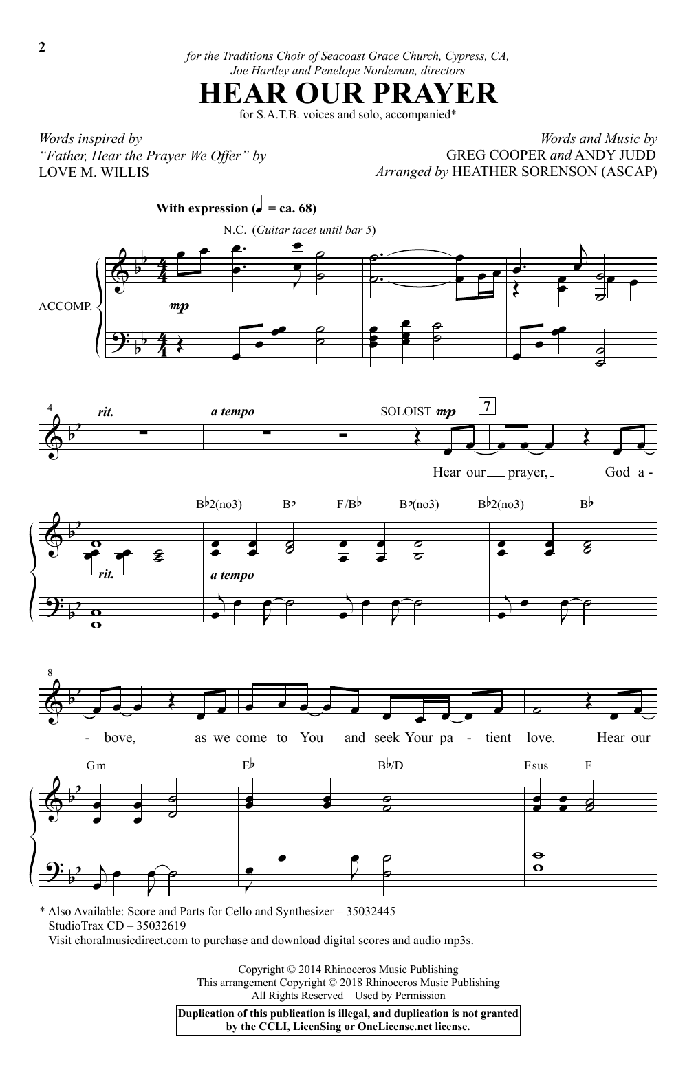 Download Greg Cooper & Andy Judd Hear Our Prayer (arr. Heather Sorenson) Sheet Music and learn how to play SATB Choir PDF digital score in minutes
