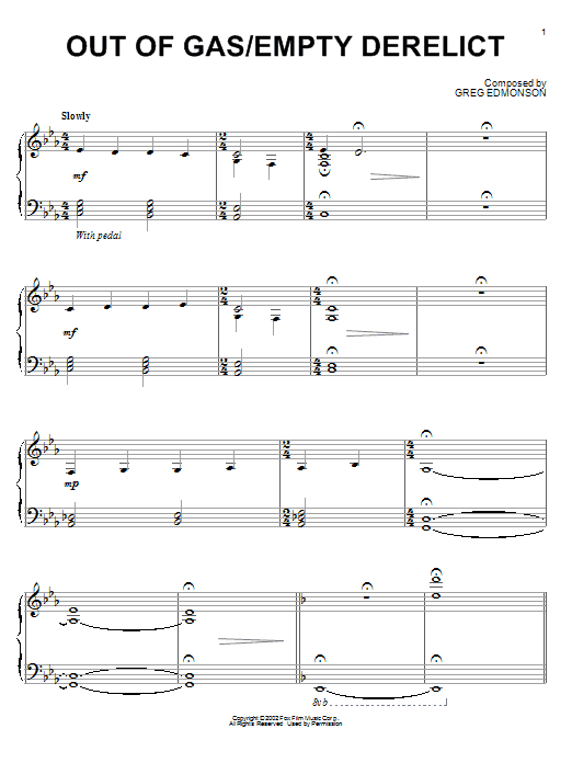 Download Greg Edmonson Out Of Gas/Empty Derelict Sheet Music and learn how to play Piano PDF digital score in minutes