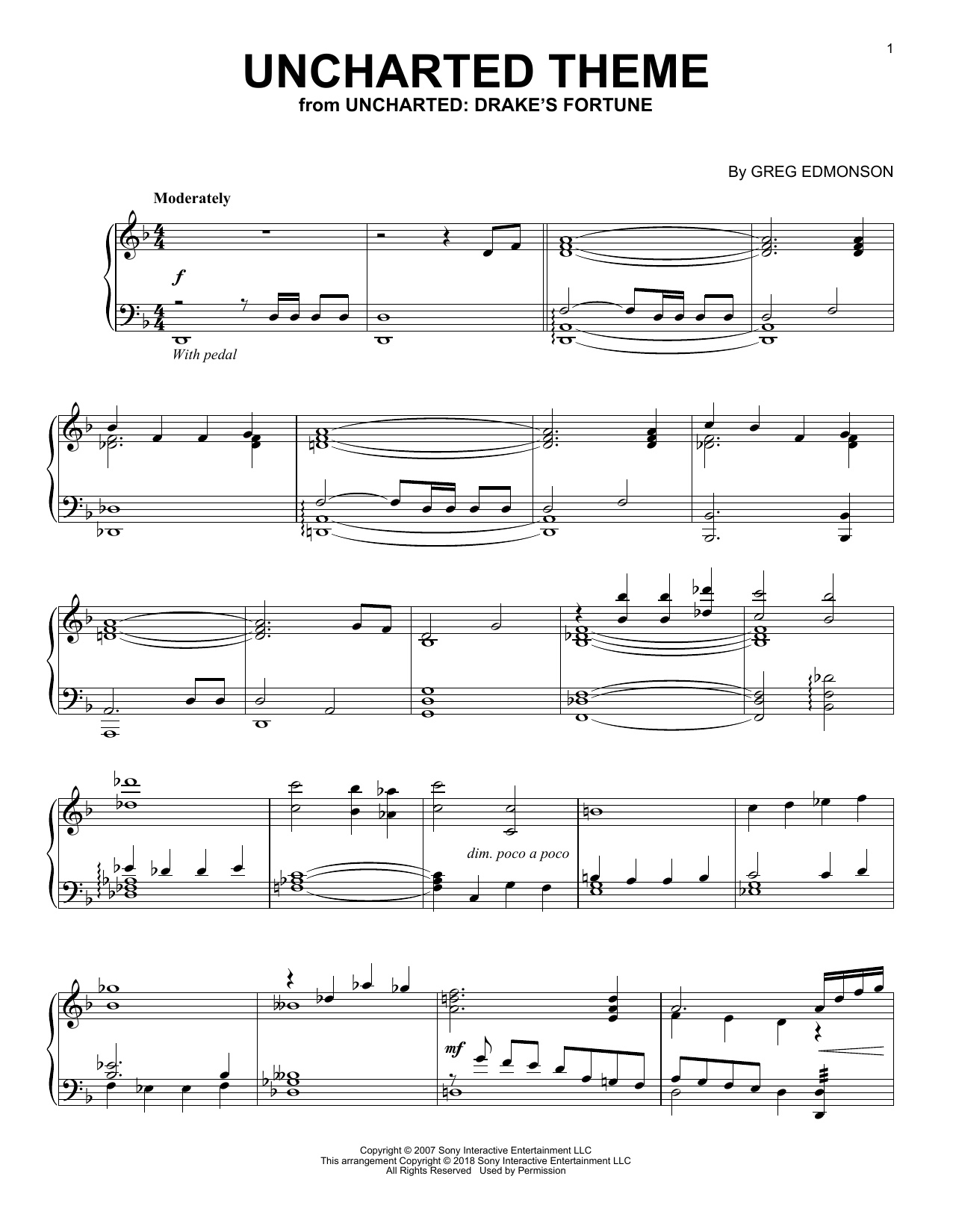 Download Greg Edmonson Uncharted Theme Sheet Music and learn how to play Piano Solo PDF digital score in minutes