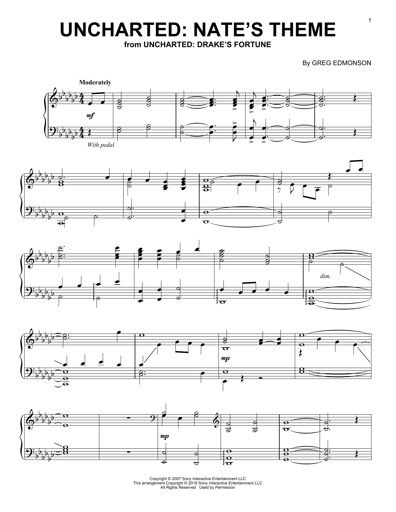 Download Greg Edmonson Uncharted: Nate's Theme (from Uncharted: Drake's Fortune) Sheet Music and learn how to play Easy Guitar Tab PDF digital score in minutes