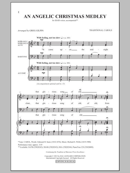 Download Greg Gilpin An Angelic Christmas Medley Sheet Music and learn how to play SSA PDF digital score in minutes