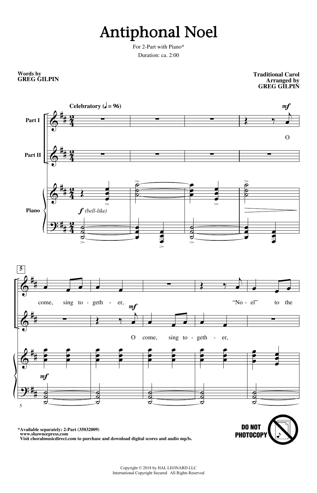 Download Greg Gilpin Antiphonal Noel Sheet Music and learn how to play 2-Part Choir PDF digital score in minutes