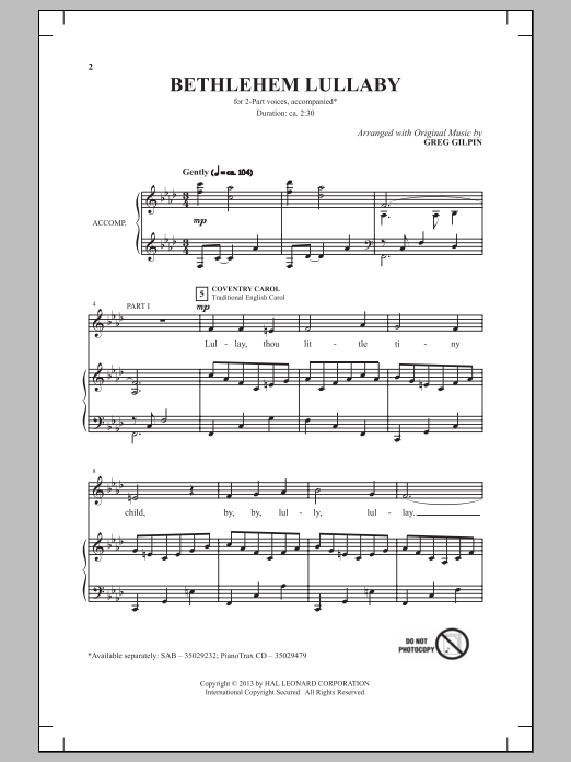 Download Greg Gilpin Bethlehem Lullaby Sheet Music and learn how to play SAB PDF digital score in minutes