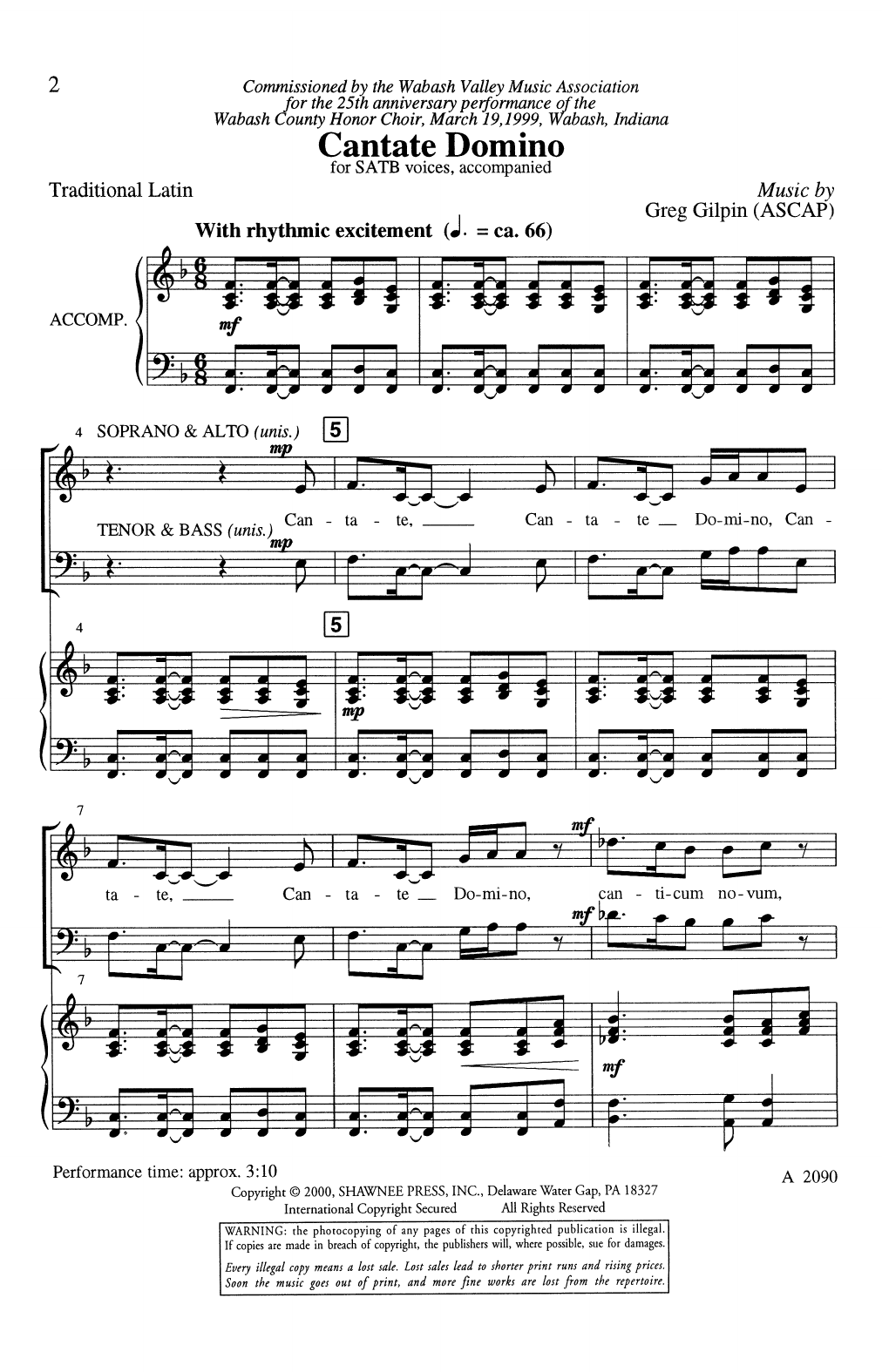 Download Greg Gilpin Cantate Domino Sheet Music and learn how to play 2-Part Choir PDF digital score in minutes