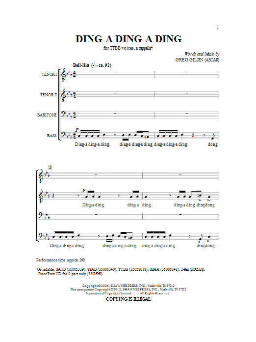 Download Greg Gilpin Ding-a Ding-a Ding Sheet Music and learn how to play TB PDF digital score in minutes