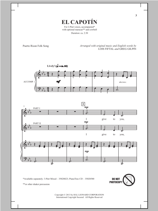 Download Greg Gilpin El Capotin Sheet Music and learn how to play 3-Part Mixed PDF digital score in minutes
