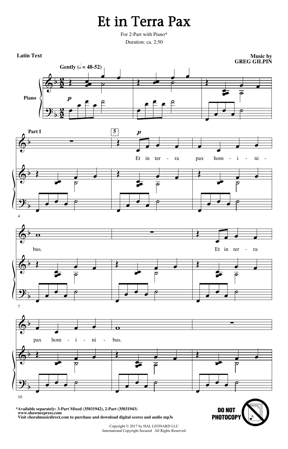 Download Greg Gilpin Et In Terra Pax Sheet Music and learn how to play 3-Part Mixed PDF digital score in minutes