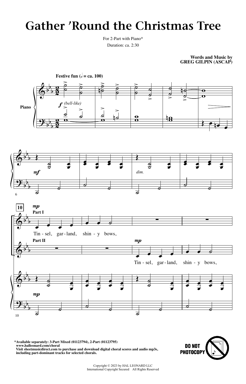 Download Greg Gilpin Gather 'Round The Christmas Tree Sheet Music and learn how to play 2-Part Choir PDF digital score in minutes
