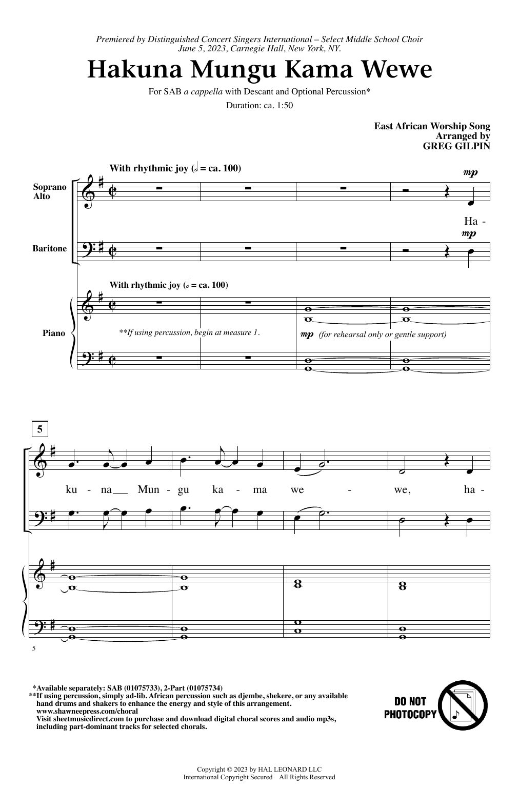 Download Greg Gilpin Hakuna Mungu Kama Wewe Sheet Music and learn how to play SAB Choir PDF digital score in minutes