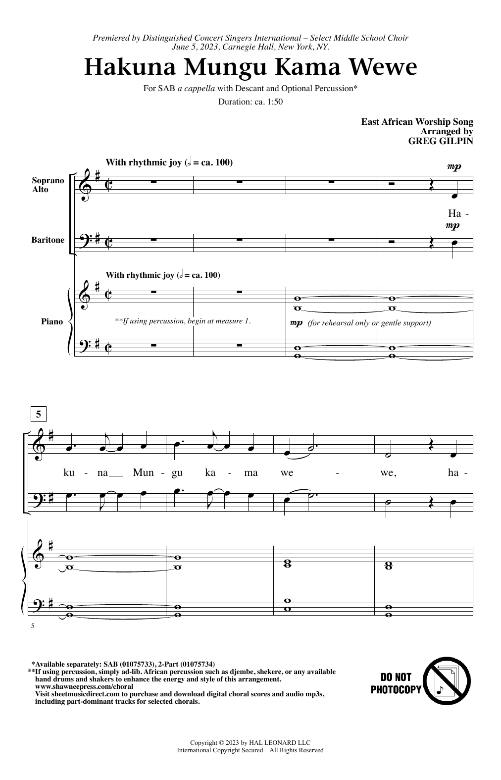 Download Greg Gilpin Hakuna Mungu Kama Wewe Sheet Music and learn how to play SATB Choir PDF digital score in minutes