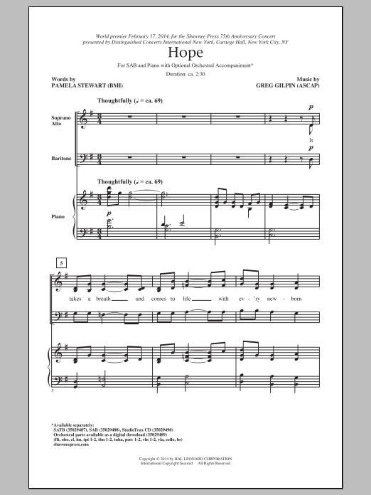 Download Greg Gilpin Hope Sheet Music and learn how to play SATB PDF digital score in minutes