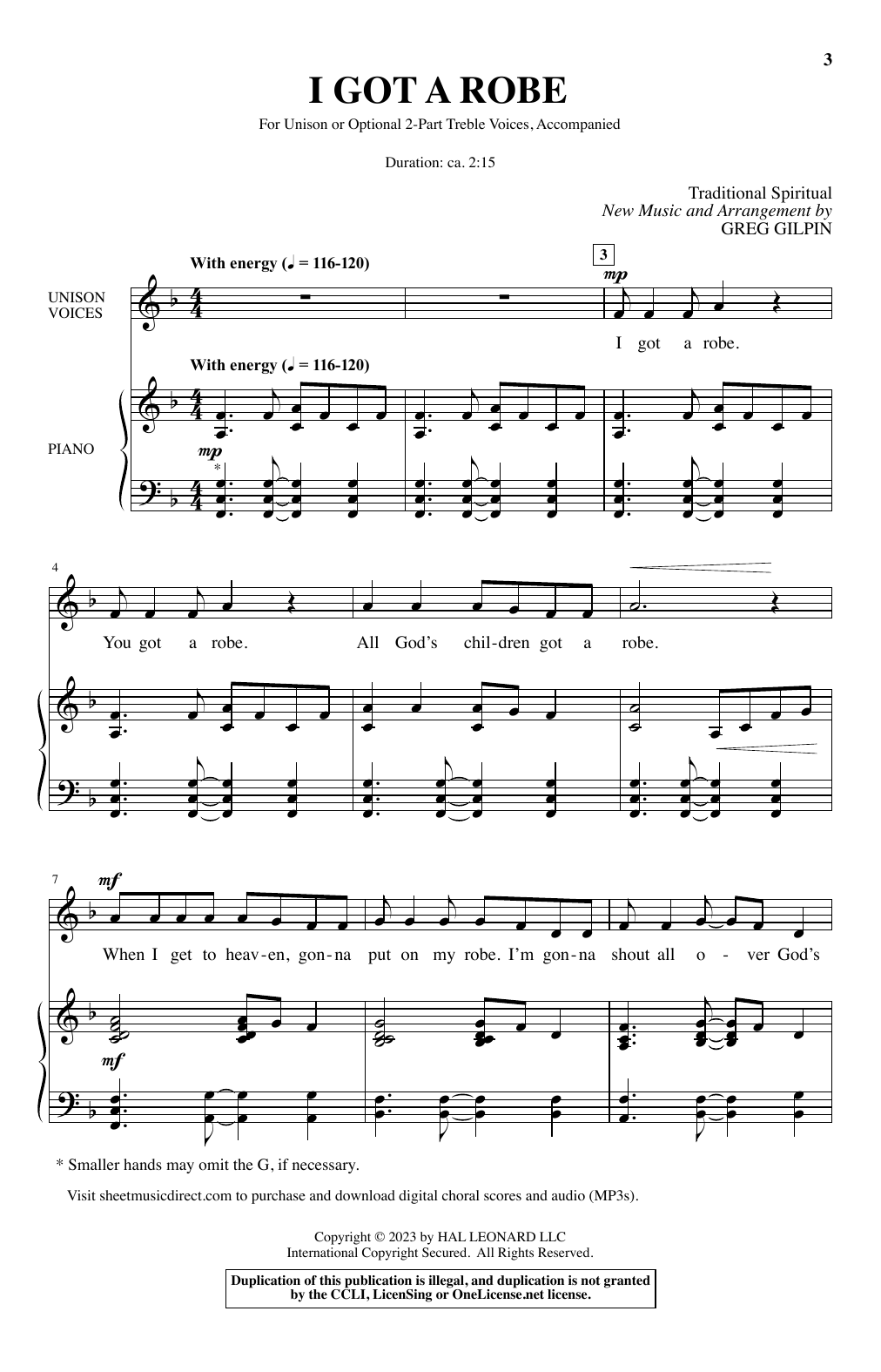 Download Greg Gilpin I Got A Robe Sheet Music and learn how to play Choir PDF digital score in minutes