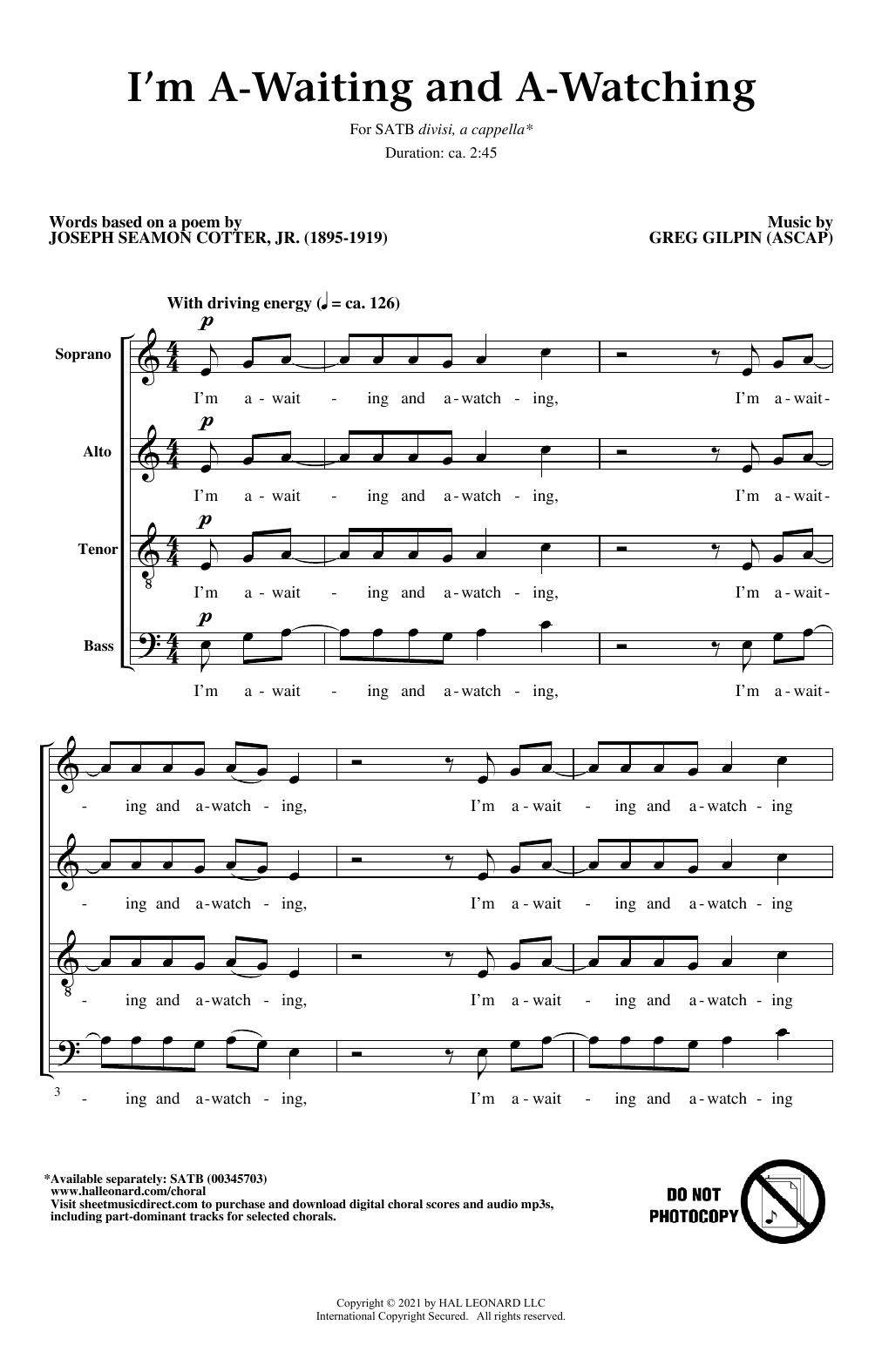 Download Greg Gilpin I'm A-Waiting And A-Watching Sheet Music and learn how to play SATB Choir PDF digital score in minutes
