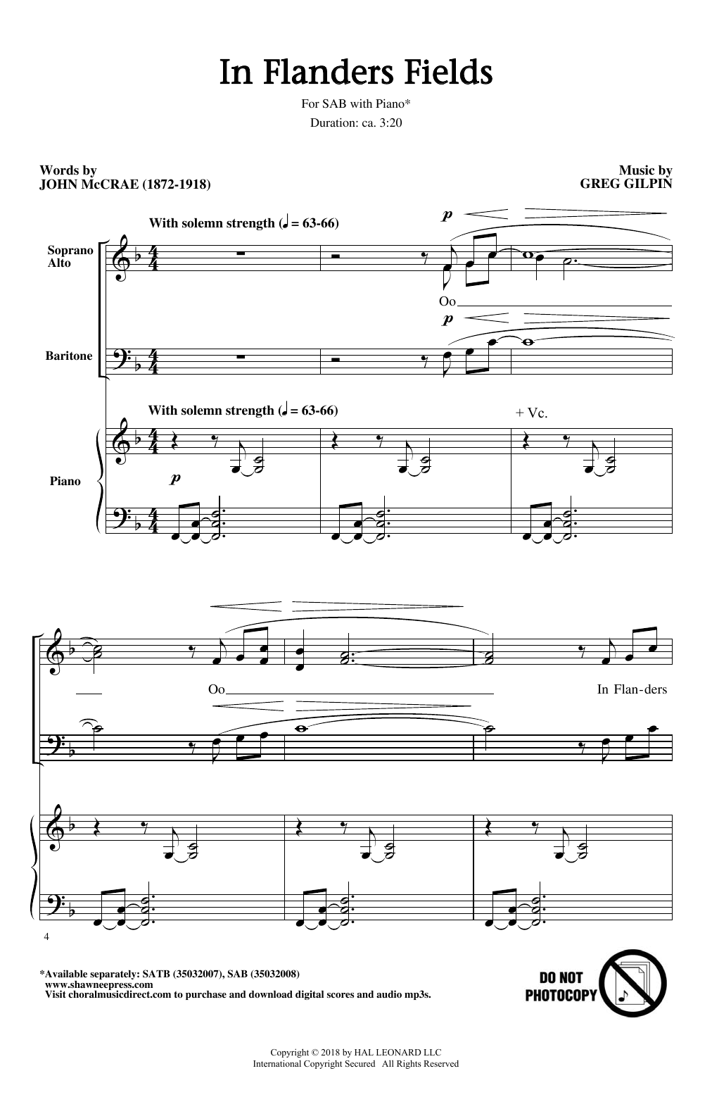 Download Greg Gilpin In Flanders Fields Sheet Music and learn how to play SATB PDF digital score in minutes