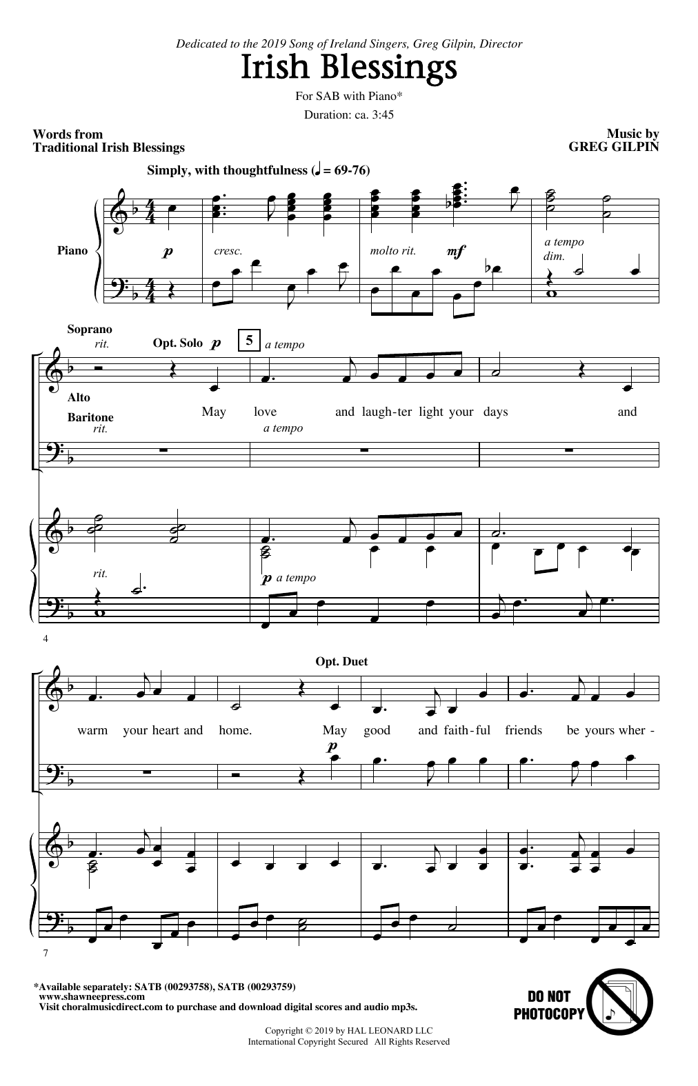 Download Greg Gilpin Irish Blessings Sheet Music and learn how to play SAB Choir PDF digital score in minutes