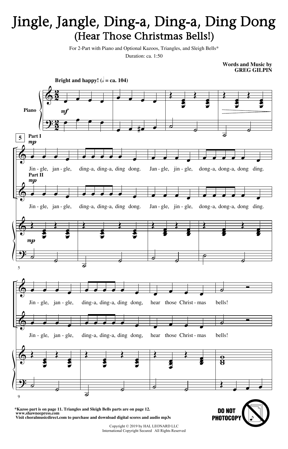 Download Greg Gilpin Jingle, Jangle, Ding-A, Ding-A Ding Dong (Hear Those Christmas Bells) Sheet Music and learn how to play 2-Part Choir PDF digital score in minutes