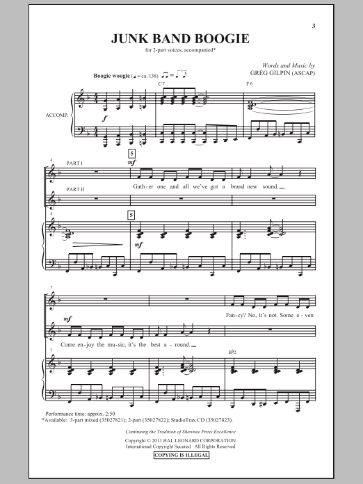 Download Greg Gilpin Junk Band Boogie Sheet Music and learn how to play 2-Part Choir PDF digital score in minutes