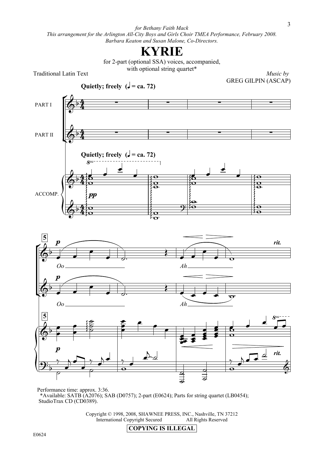 Download Greg Gilpin Kyrie Sheet Music and learn how to play SAB Choir PDF digital score in minutes