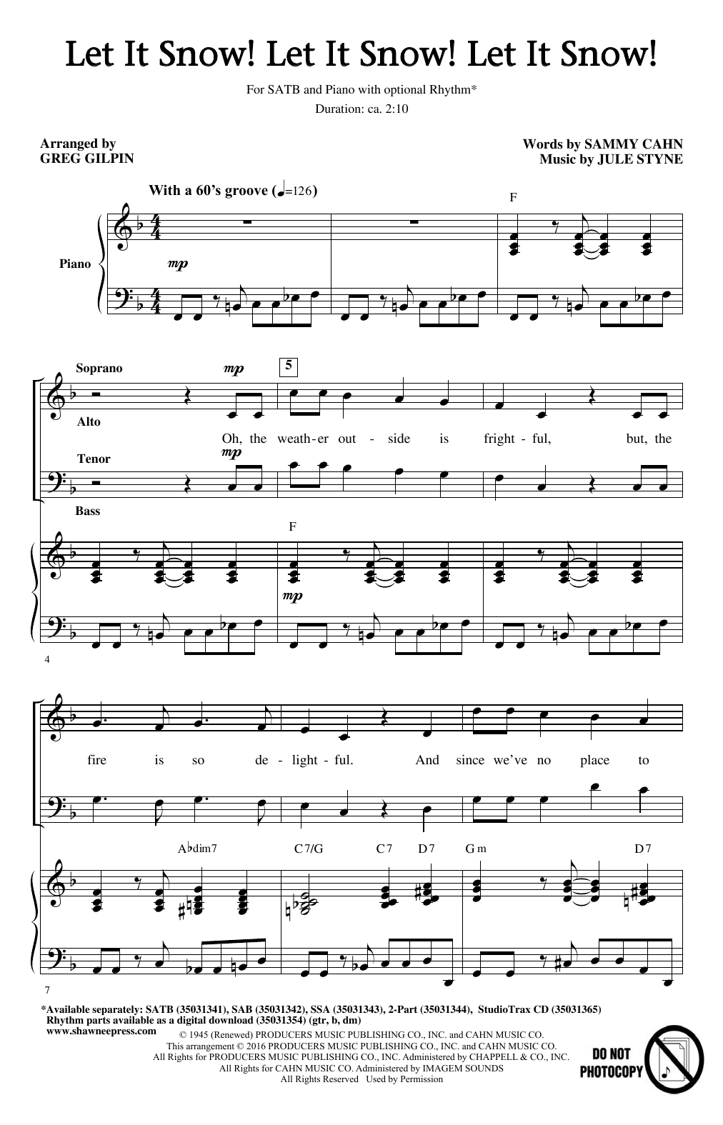 Download Greg Gilpin Let It Snow! Let It Snow! Let It Snow! Sheet Music and learn how to play SSA PDF digital score in minutes