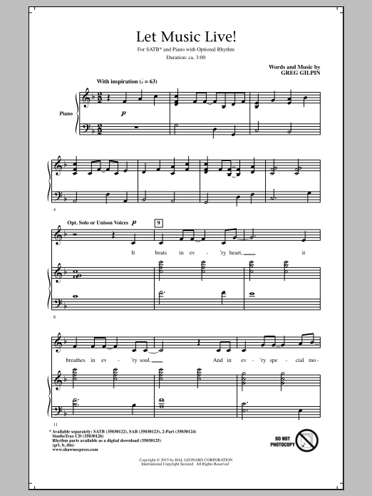 Download Greg Gilpin Let Music Live Sheet Music and learn how to play SAB PDF digital score in minutes