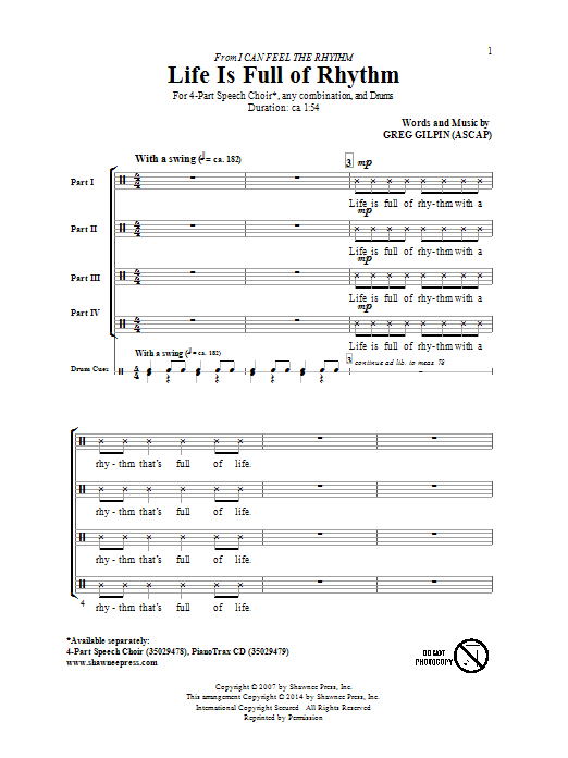 Download Greg Gilpin Life Is Full Of Rhythm Sheet Music and learn how to play 4-Part PDF digital score in minutes