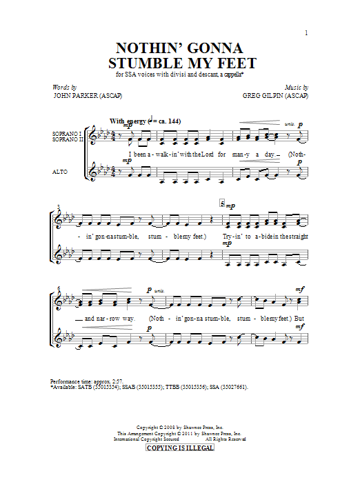 Download Greg Gilpin Nothin' Gonna Stumble My Feet Sheet Music and learn how to play SSA PDF digital score in minutes