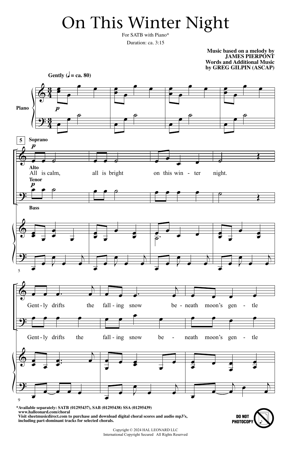 Download Greg Gilpin On This Winter Night Sheet Music and learn how to play SAB Choir PDF digital score in minutes