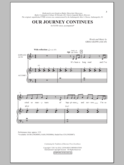 Download Greg Gilpin Our Journey Continues Sheet Music and learn how to play SAB PDF digital score in minutes