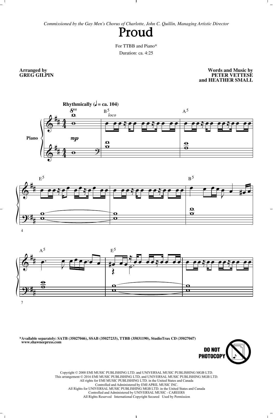 Download Greg Gilpin Proud Sheet Music and learn how to play TTBB PDF digital score in minutes