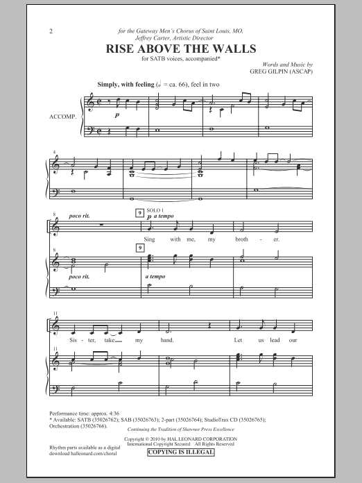 Download Greg Gilpin Rise Above The Walls Sheet Music and learn how to play SATB Choir PDF digital score in minutes