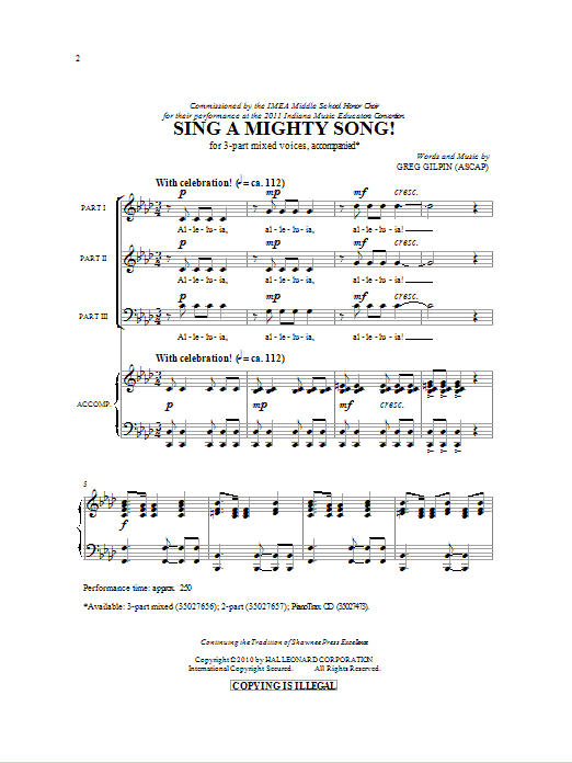 Download Greg Gilpin Sing A Mighty Song! Sheet Music and learn how to play 2-Part Choir PDF digital score in minutes
