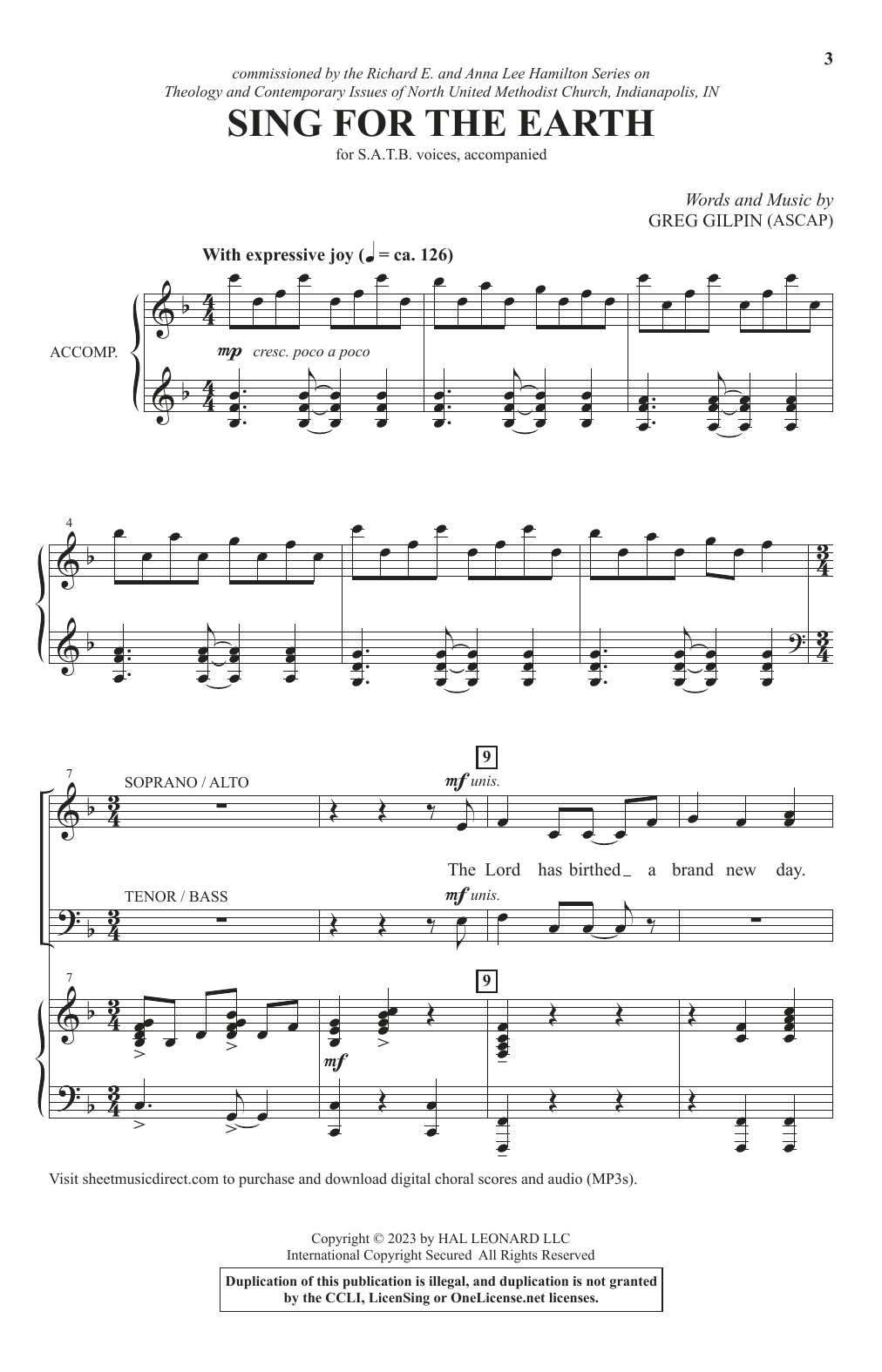 Download Greg Gilpin Sing For The Earth Sheet Music and learn how to play SATB Choir PDF digital score in minutes