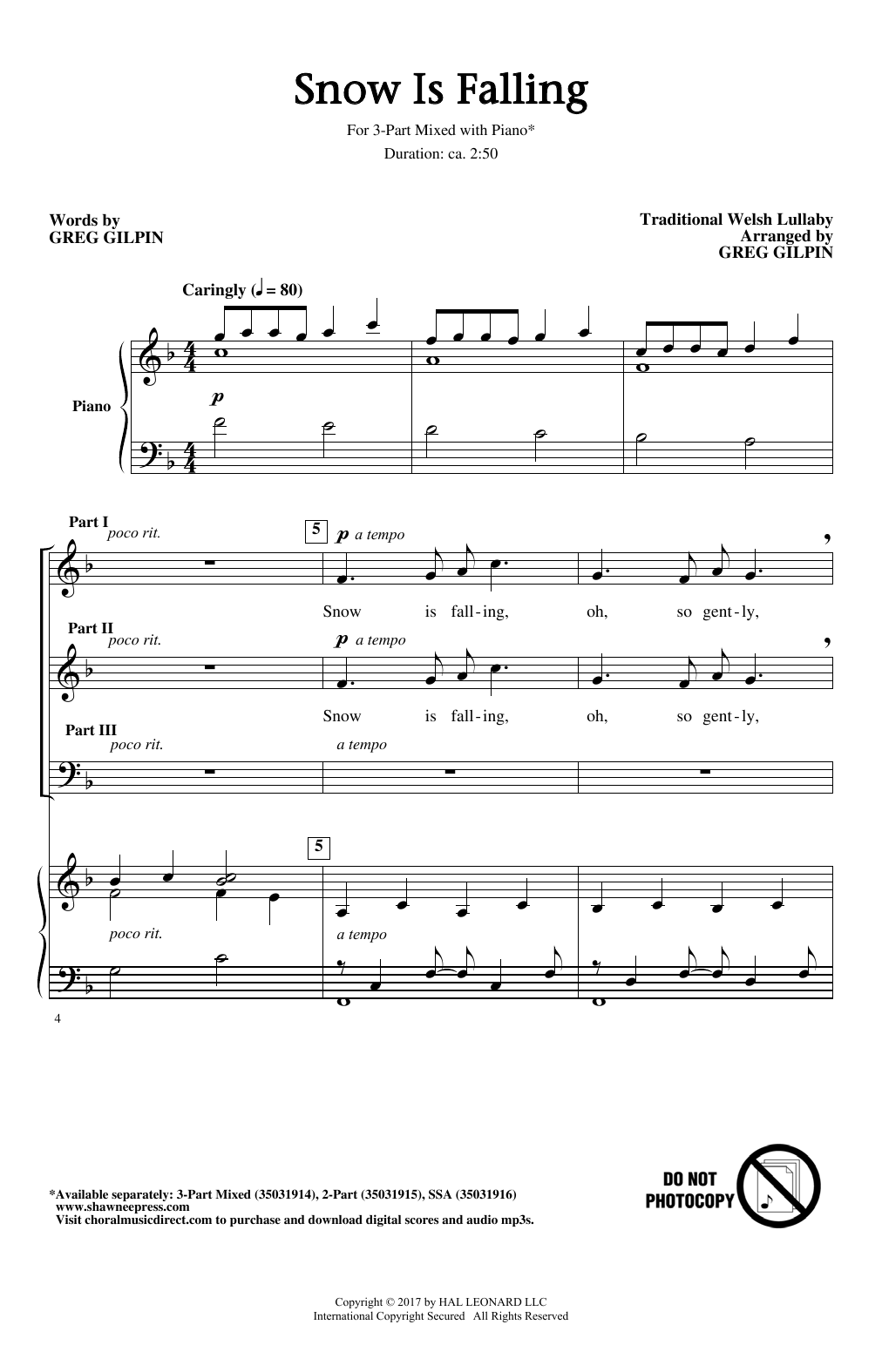 Download Greg Gilpin Snow Is Falling Sheet Music and learn how to play SSA PDF digital score in minutes