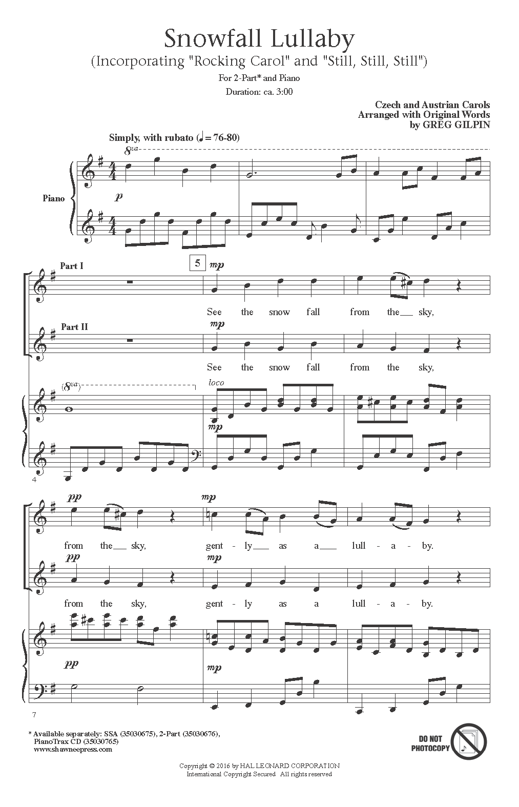 Download Greg Gilpin Snowfall Lullaby Sheet Music and learn how to play SSA PDF digital score in minutes