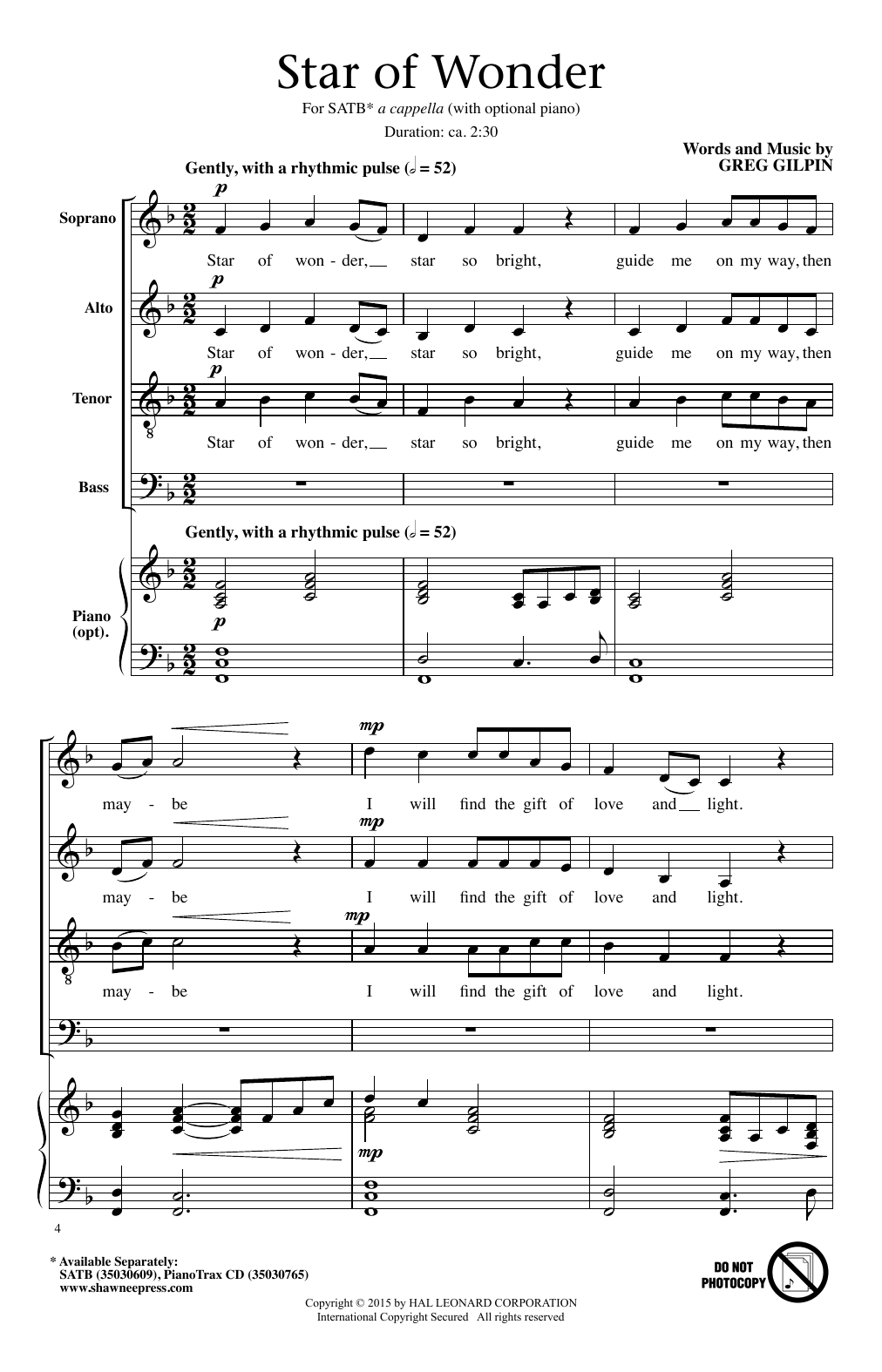 Download Greg Gilpin Star Of Wonder Sheet Music and learn how to play SATB PDF digital score in minutes