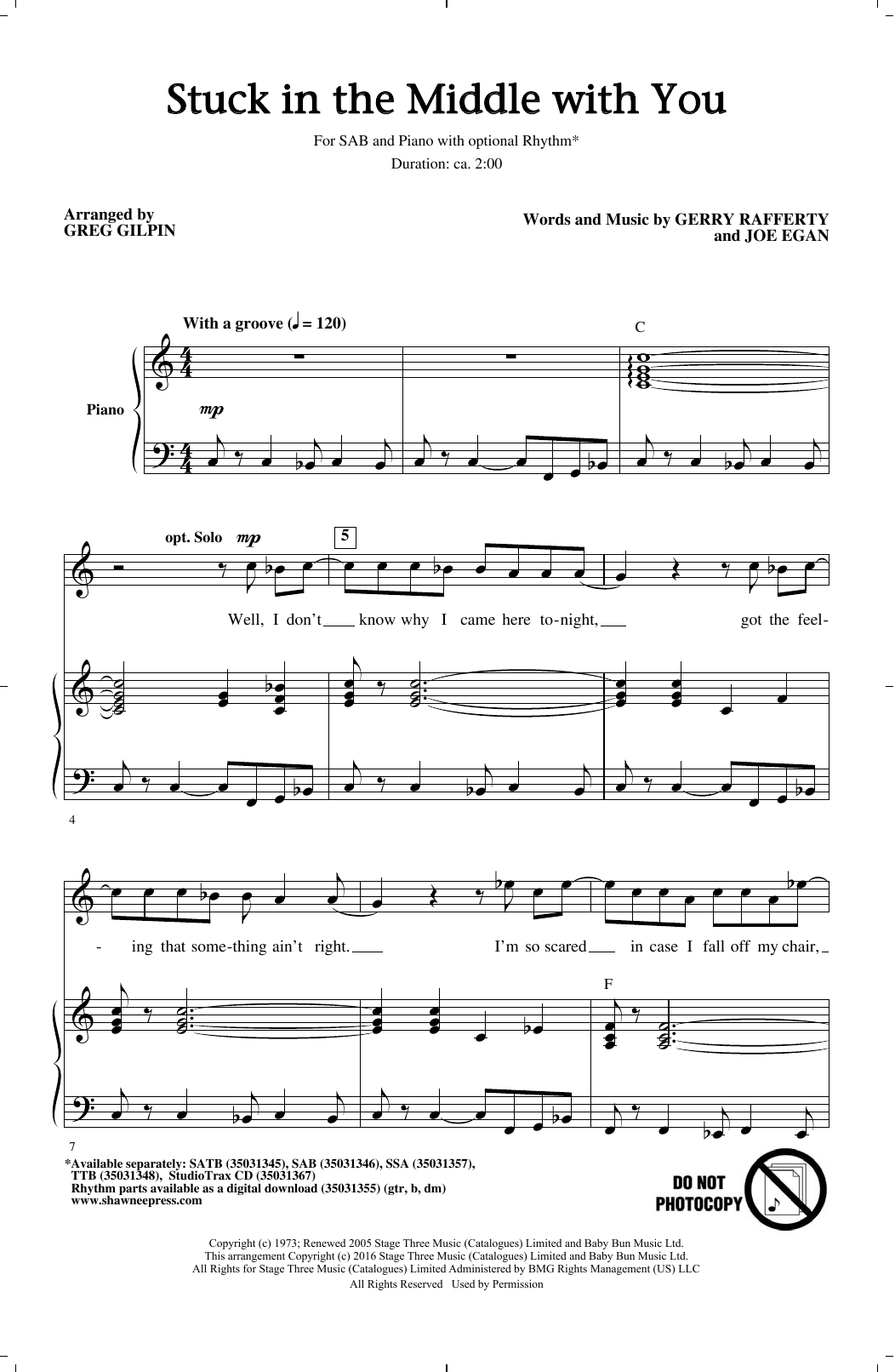 Download Greg Gilpin Stuck In The Middle With You Sheet Music and learn how to play TTBB PDF digital score in minutes