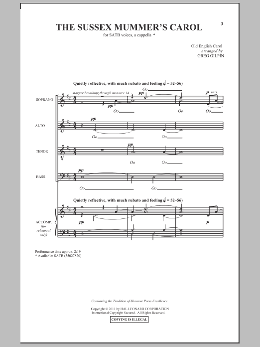 Download Greg Gilpin Sussex Carol Sheet Music and learn how to play SATB Choir PDF digital score in minutes