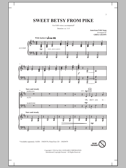 Download Greg Gilpin Sweet Betsy From Pike Sheet Music and learn how to play SATB PDF digital score in minutes