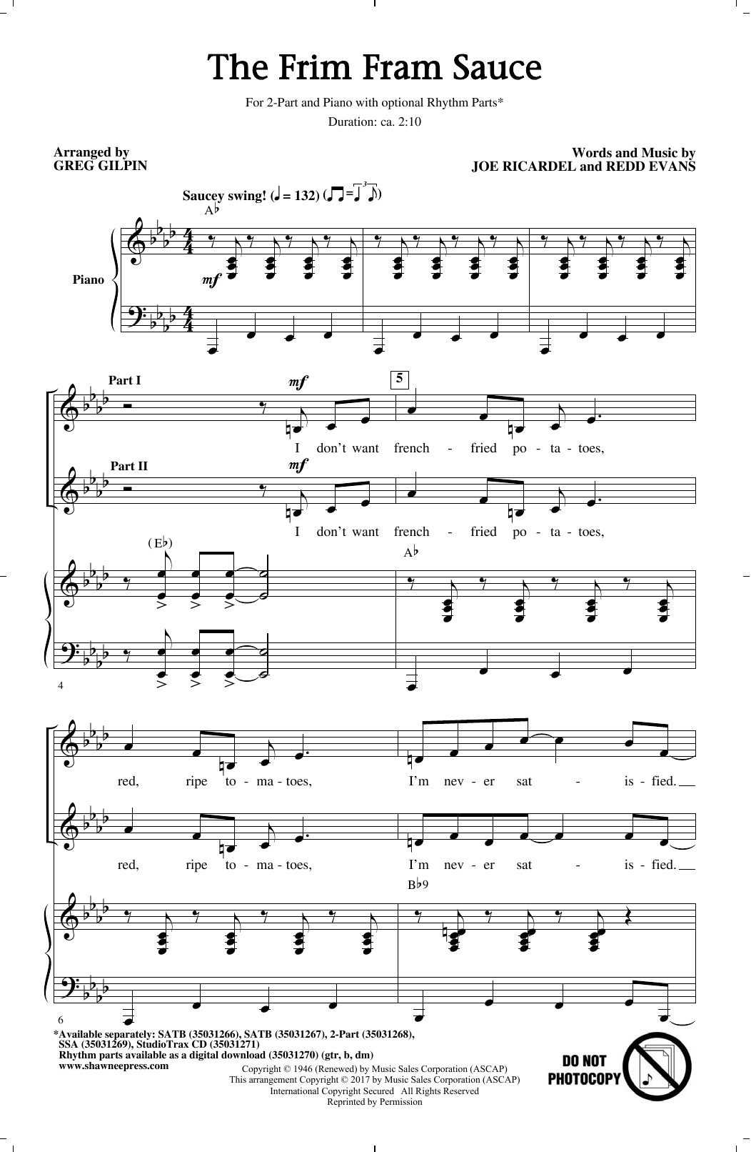 Download Greg Gilpin The Frim Fram Sauce Sheet Music and learn how to play 2-Part Choir PDF digital score in minutes