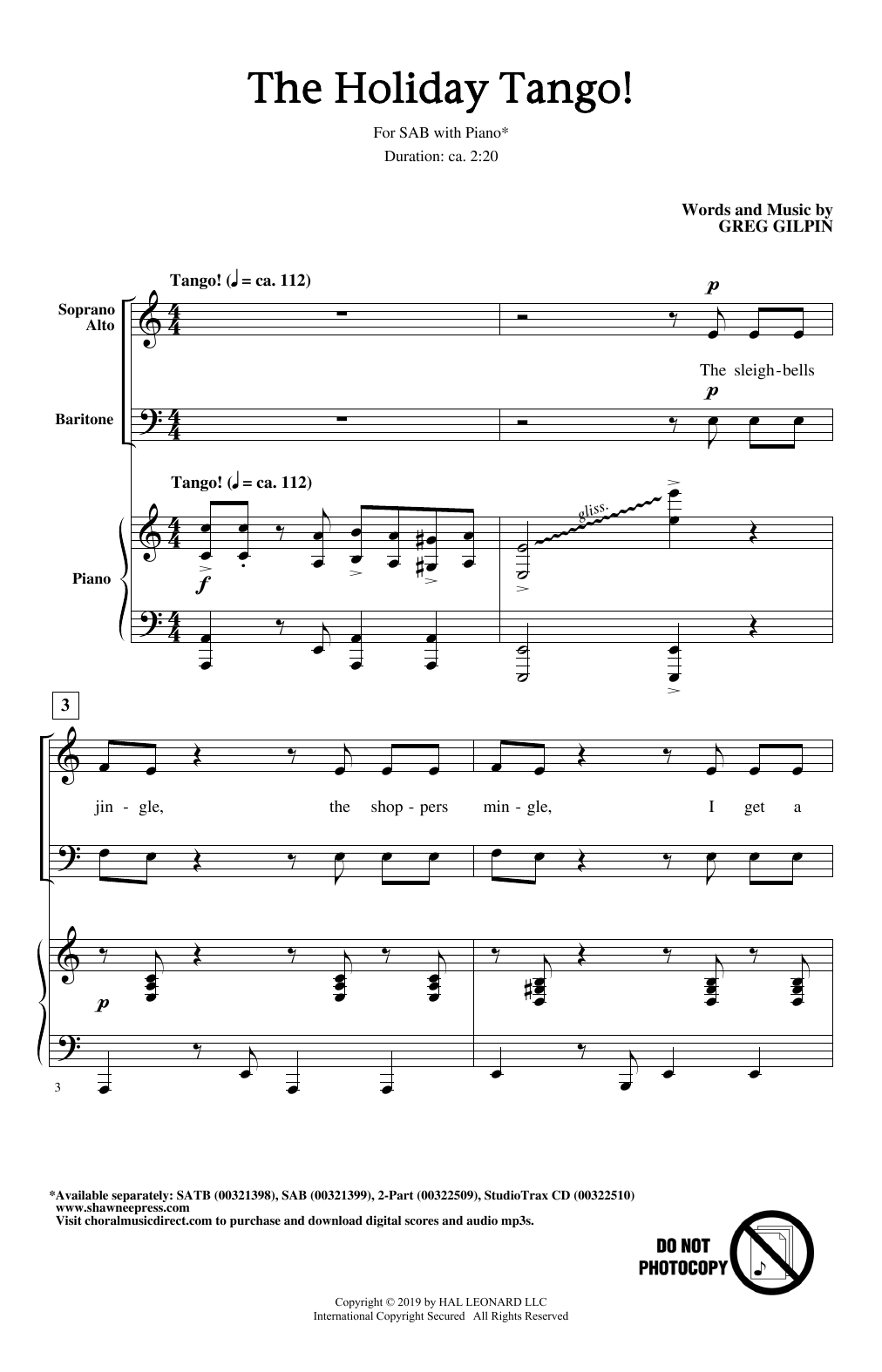Download Greg Gilpin The Holiday Tango Sheet Music and learn how to play SATB Choir PDF digital score in minutes