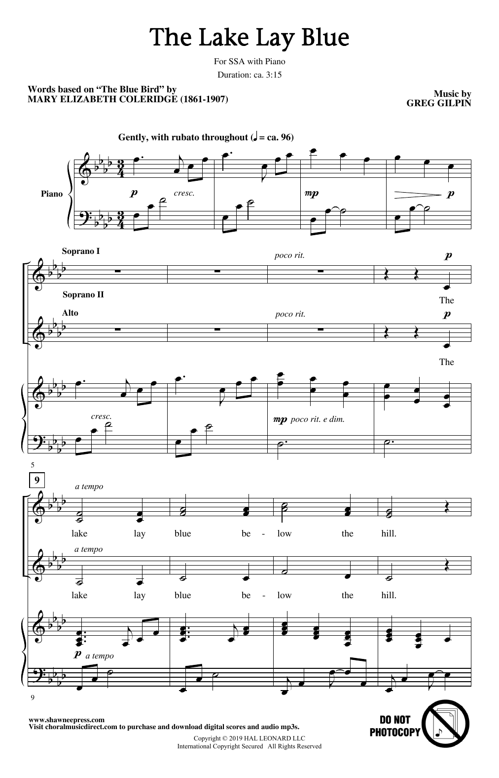 Download Greg Gilpin The Lake Lay Blue Sheet Music and learn how to play SSA Choir PDF digital score in minutes