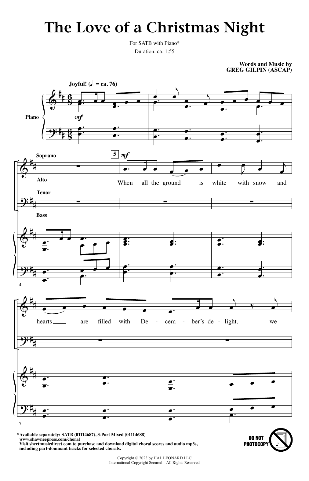 Download Greg Gilpin The Love Of A Christmas Night Sheet Music and learn how to play SATB Choir PDF digital score in minutes