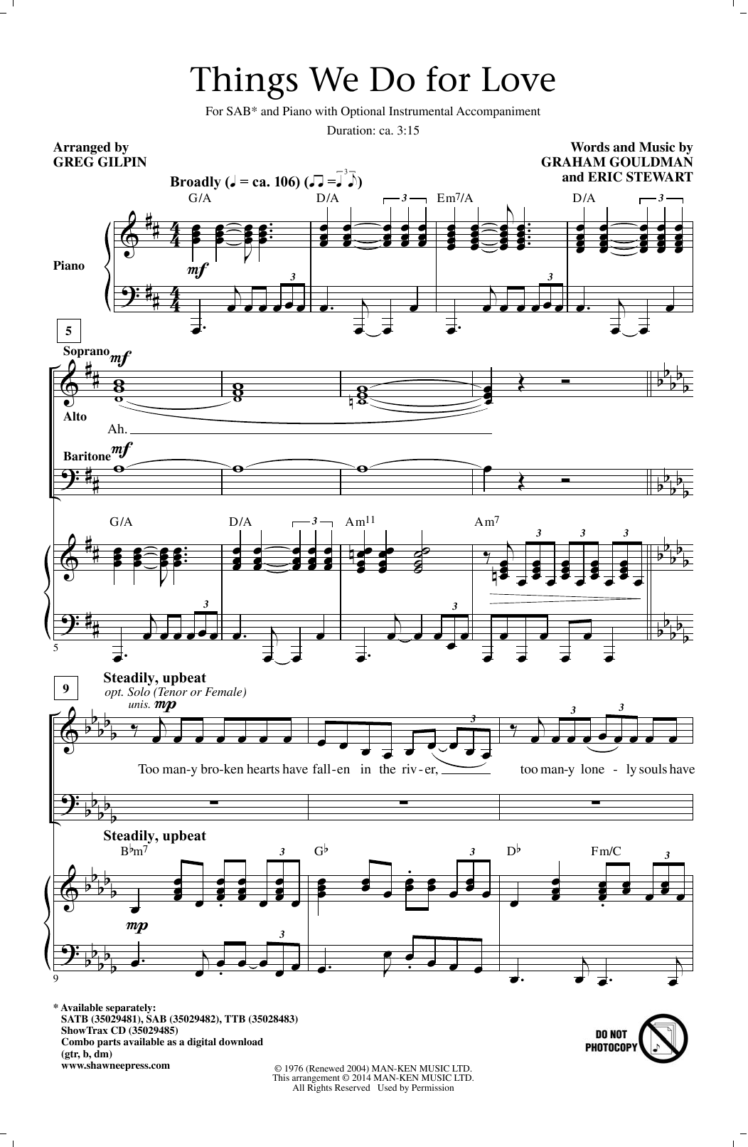Download Greg Gilpin Things We Do For Love Sheet Music and learn how to play SATB PDF digital score in minutes