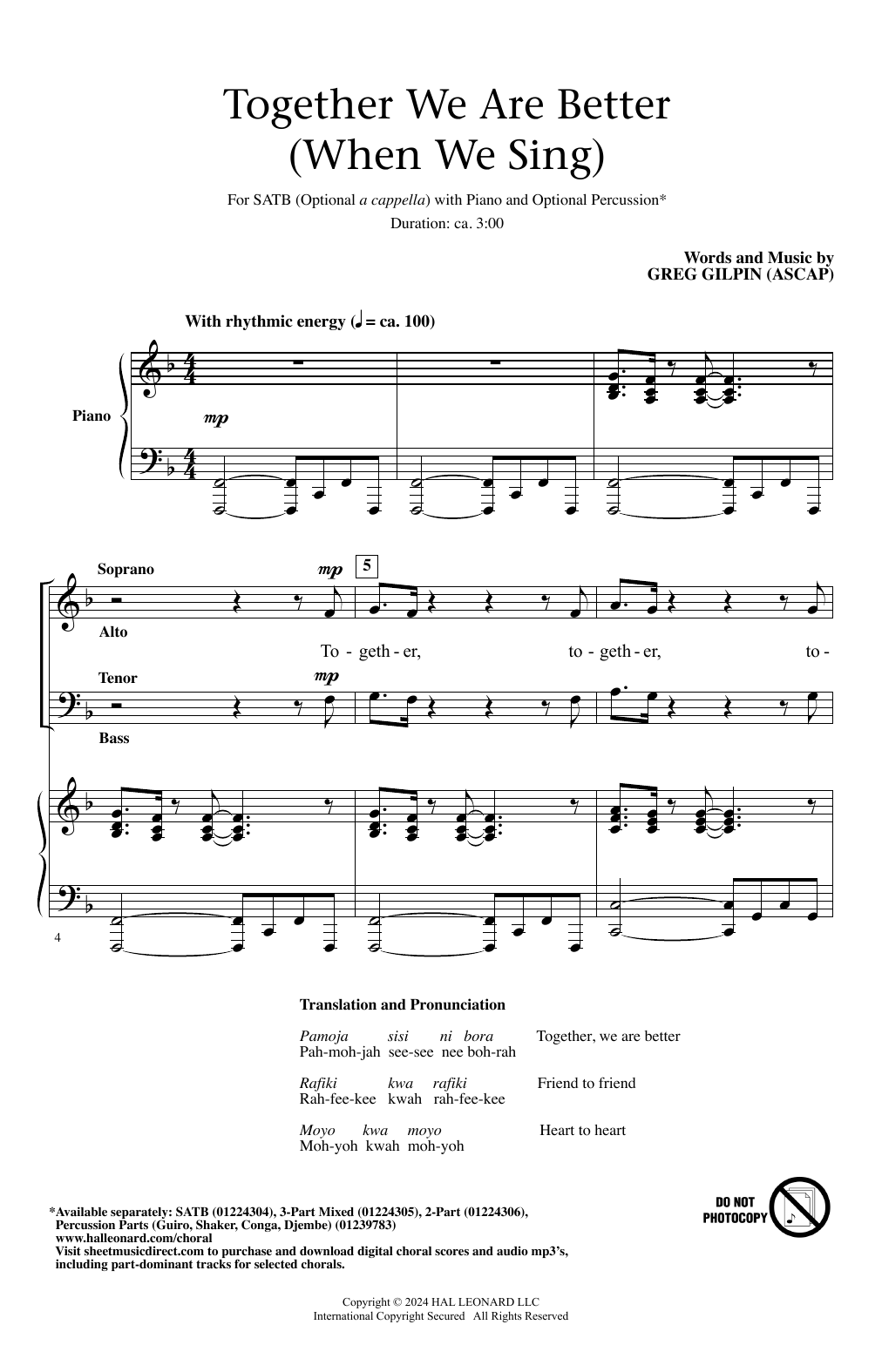 Download Greg Gilpin Together We Are Better (When We Sing) Sheet Music and learn how to play SATB Choir PDF digital score in minutes